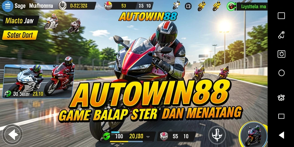 Screenshot gameplay <strong>AUTOWIN88</strong> menampilkan aksi balap motor yang mendebarkan.