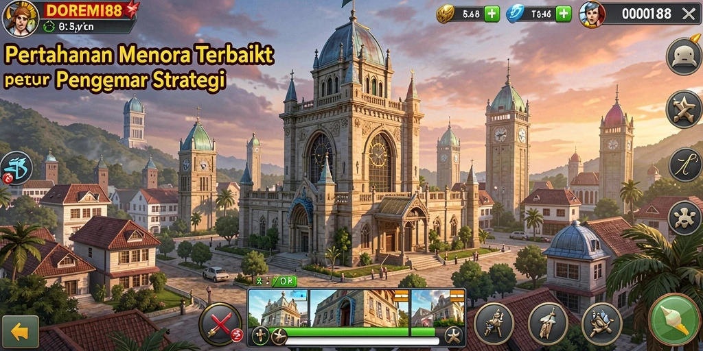 Gameplay menegangkan DOREMI88 dengan berbagai menara pertahanan.