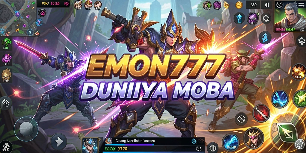 Screenshot EMON777 menampilkan aksi pertarungan tim yang seru dalam game MOBA.