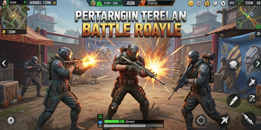 Screenshot menampilkan aksi seru di F200M Battle Royale.