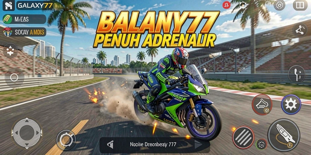 Tampilan gameplay <strong>GALAXY77</strong> yang menegangkan saat balapan motor.