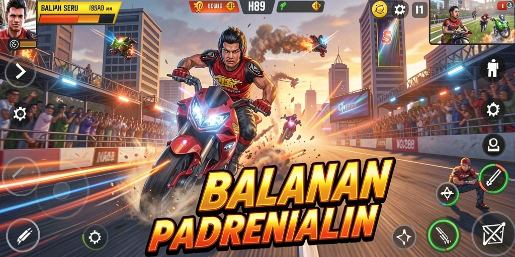 Gameplay H89 yang mendebarkan dengan balapan di trek menantang.