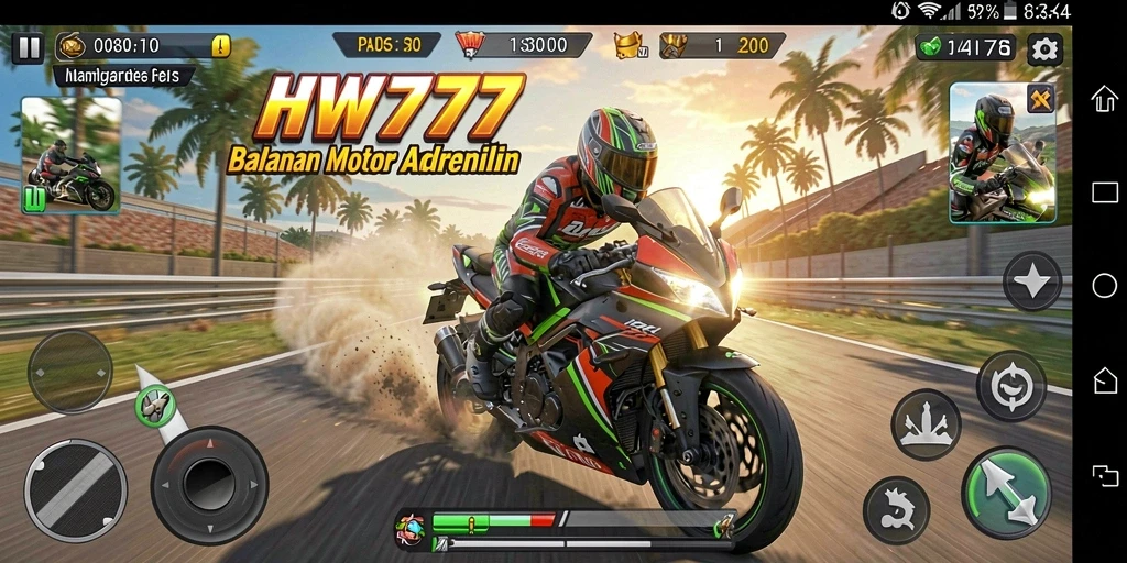 Screenshot menampilkan aksi balapan motor yang mendebarkan dan kualitas grafik tinggi.