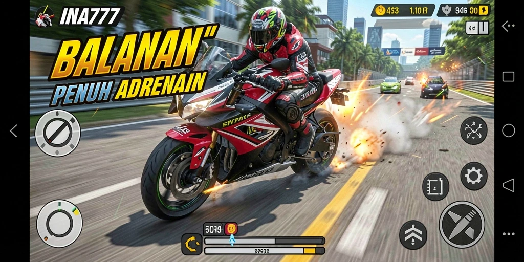Tampilan gameplay menarik dari balapan motor dalam INA777.