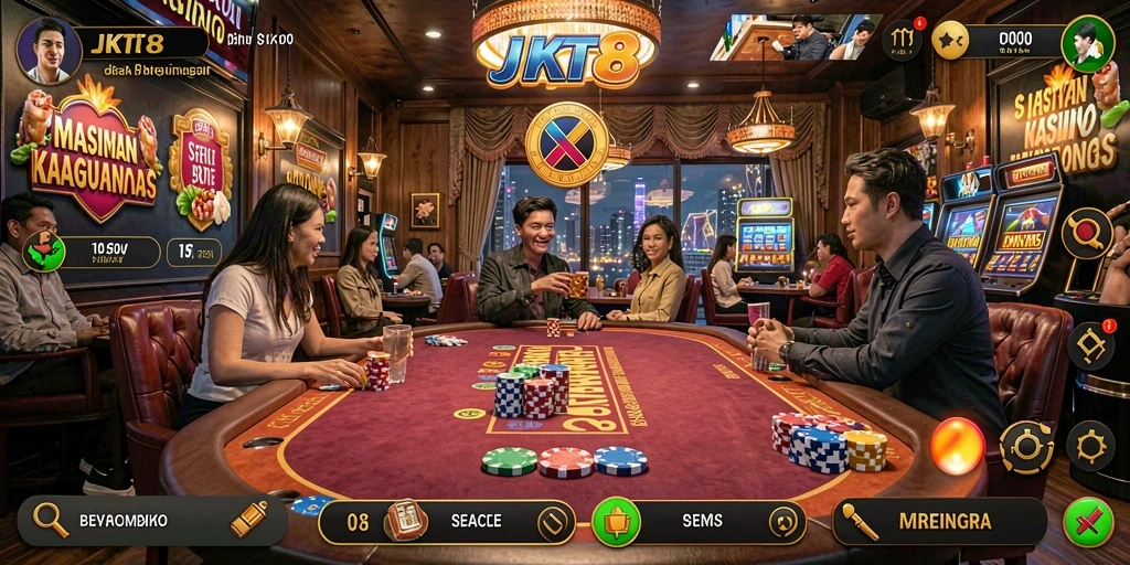 Tampilan gameplay menarik dari JKT8 dengan suasana kasino yang hidup.