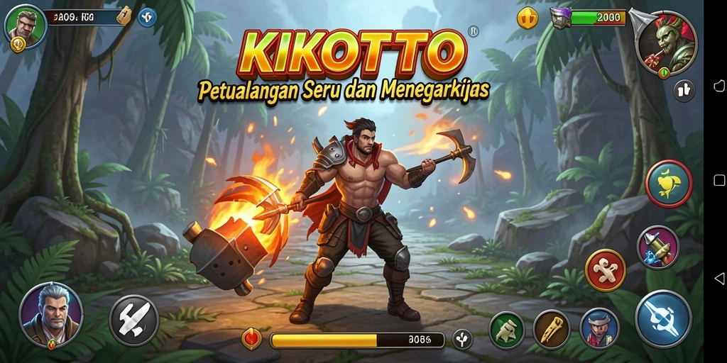 Screenshot gameplay <strong>KIKOTOTO</strong> yang menunjukkan aksi petualangan yang menegangkan.