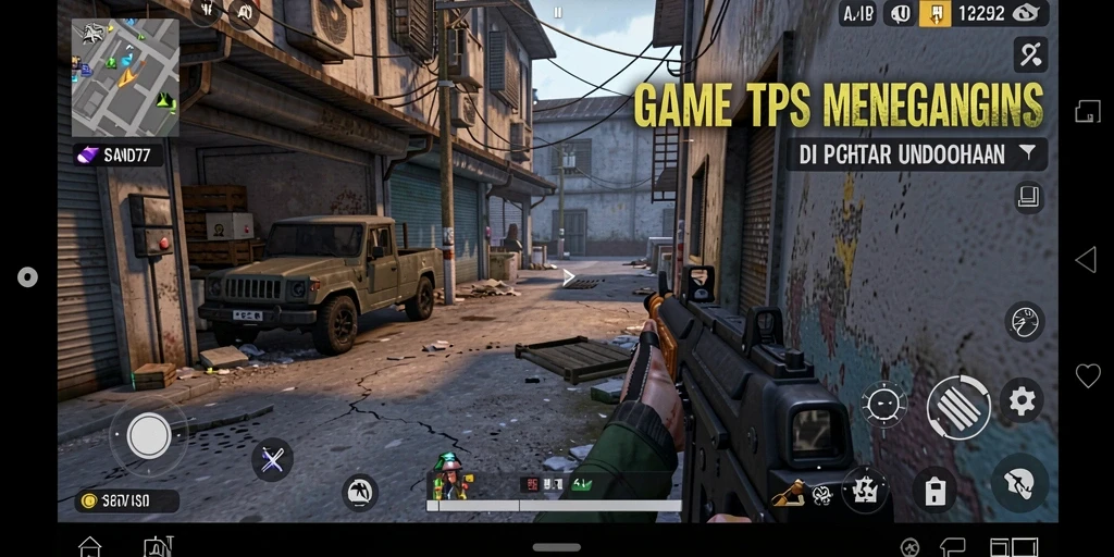Tampilan gameplay menegangkan dari SAND77 dengan aksi tembak-menembak yang cepat.