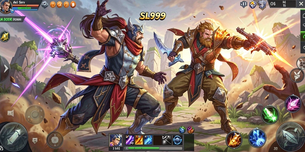 Tangkapan layar SL999 menunjukkan aksi seru pertarungan MOBA.