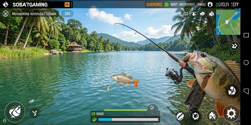Tampilan gameplay SOBATGAMING yang menampilkan aksi memancing seru.
