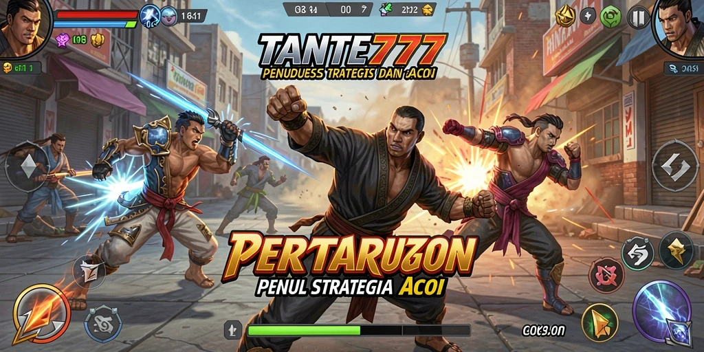 Screenshot TANTE777 menunjukkan aksi pertarungan yang intens dan karakter unik.