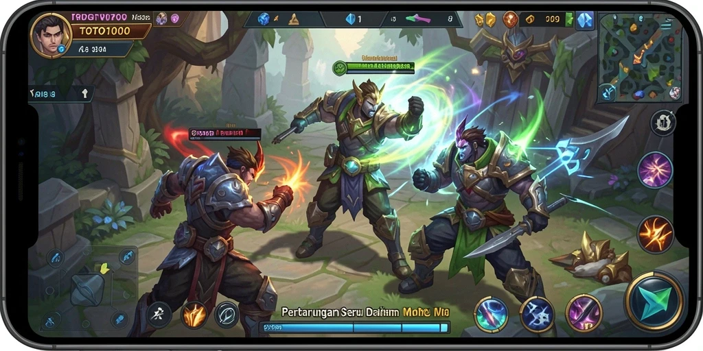 Screenshot gameplay TOTO1000 dengan aksi seru karakter MOBA.